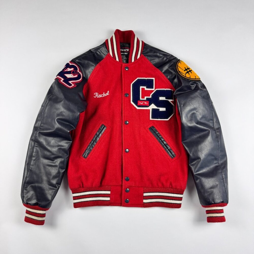 Varsity Letterman Jacket Small Red Wool Leather Custom Rachel
